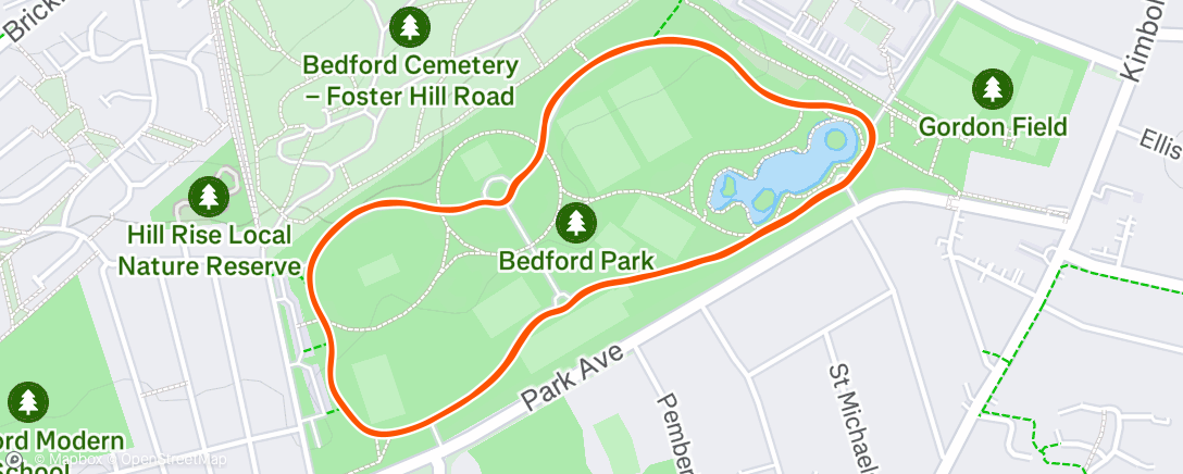 Map of the activity, Bedford Parkrun
