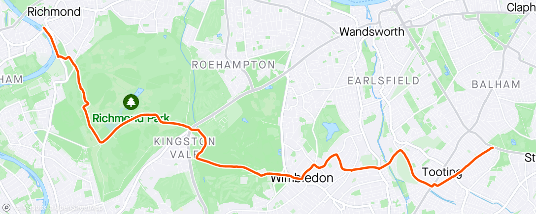 Mapa de la actividad (Tooting -> Richmond 10 Mile)