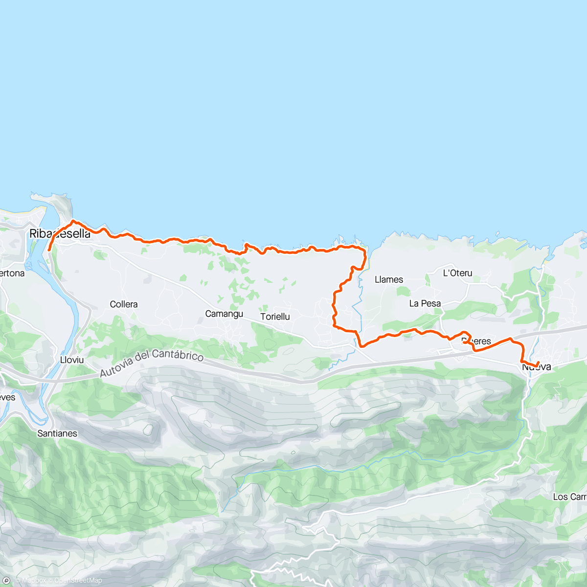 Mapa da atividade, Nueva - Ribidesella