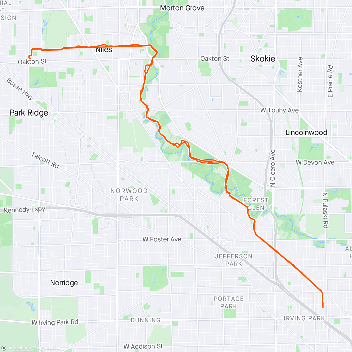 Map of the activity, 70F ride in March