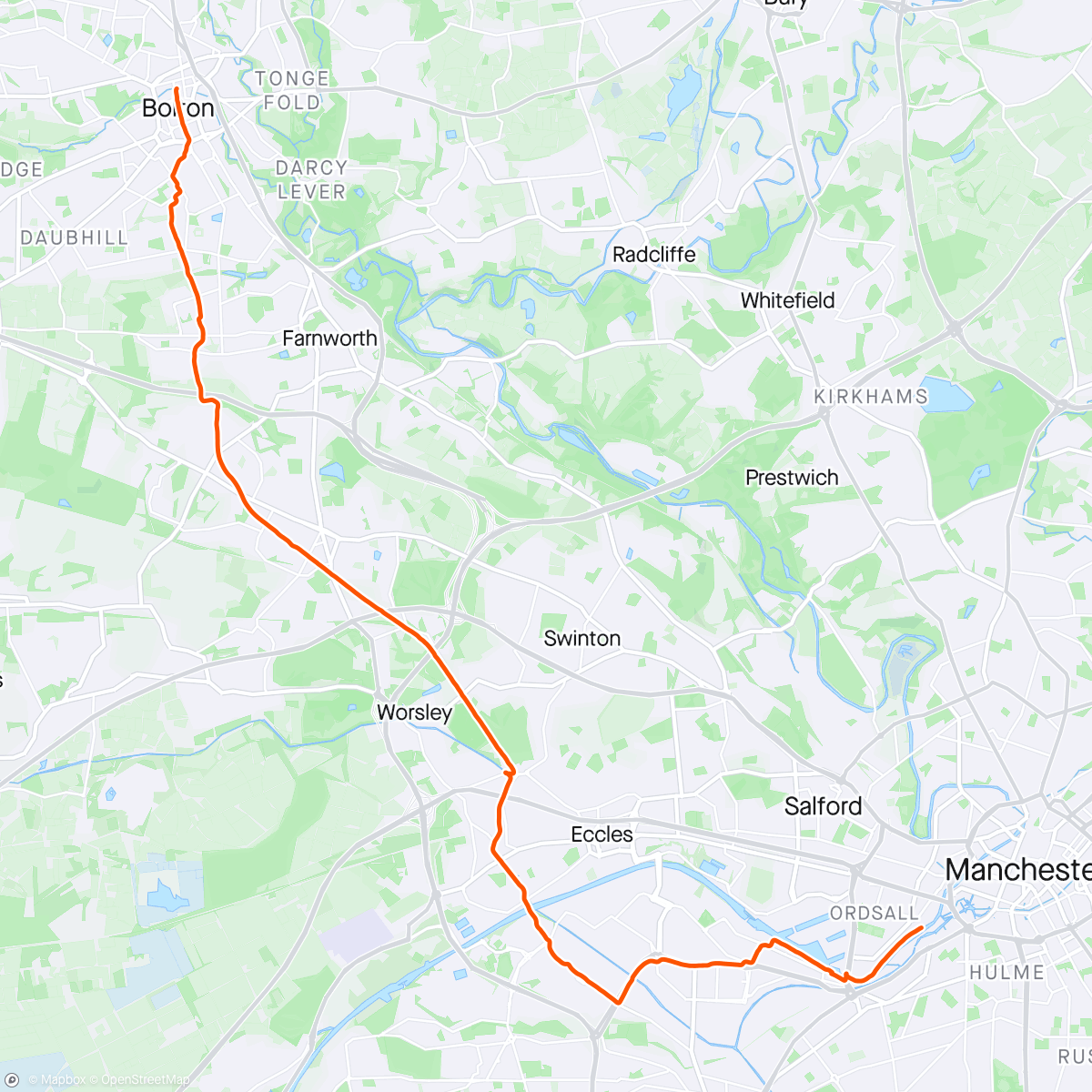 Mapa de la actividad, Bolton to Manchester to see Sarah ☺️