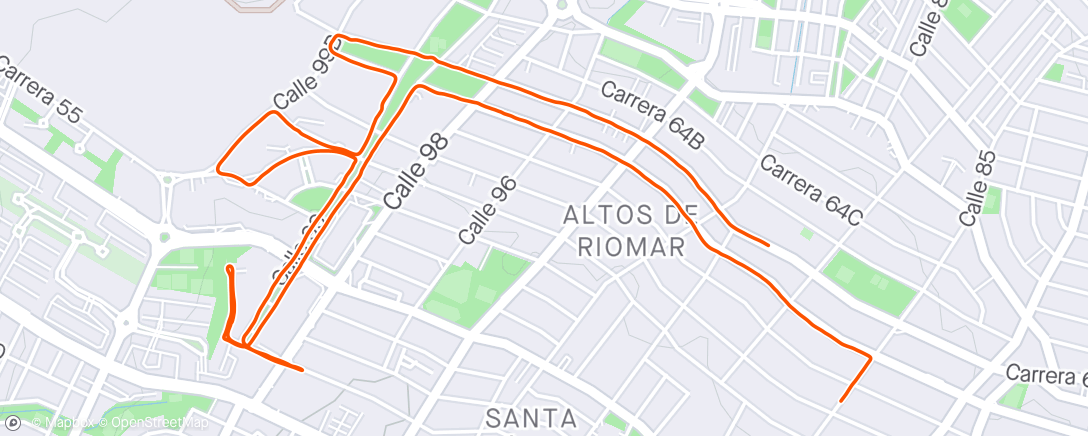 Map of the activity, 20240424 2 x 5 x 1 min All Out Intervals 6.6K ⛅ Barranquilla
