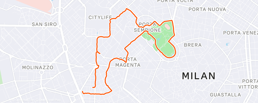Map of the activity, Morning lipid run to Parco Sempione