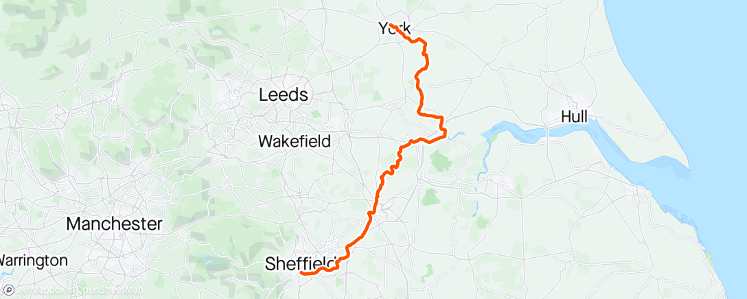Map of the activity, York to Sheffield