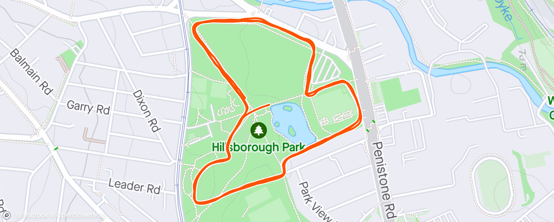 Map of the activity, Hillsborough parkrun - random jeff- 7/1 and 3/1 efforts.