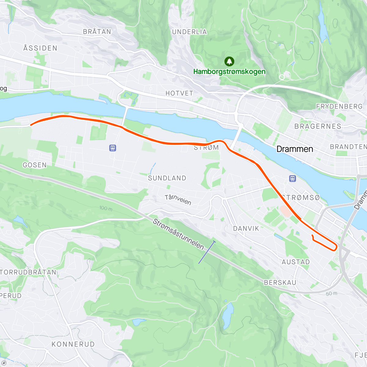 Map of the activity, Drammen 10K☀️ 36:48!