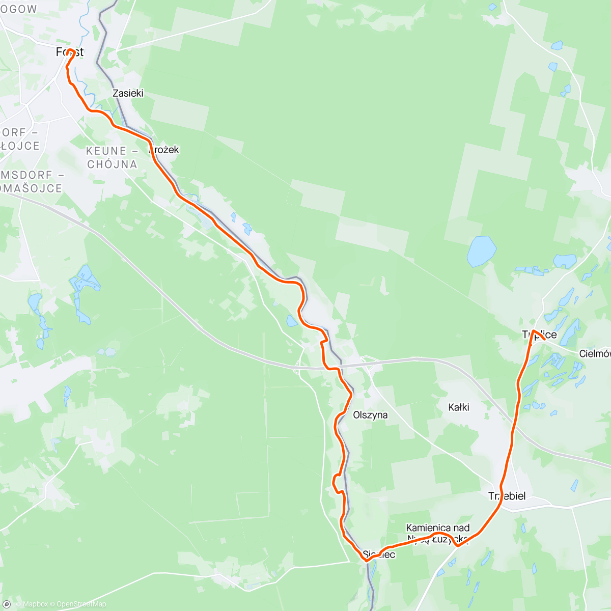 Map of the activity, Sat. Back on track - Tuplice 🇵🇱 - Forst 🇩🇪 🚲🌤️🍺 04.27