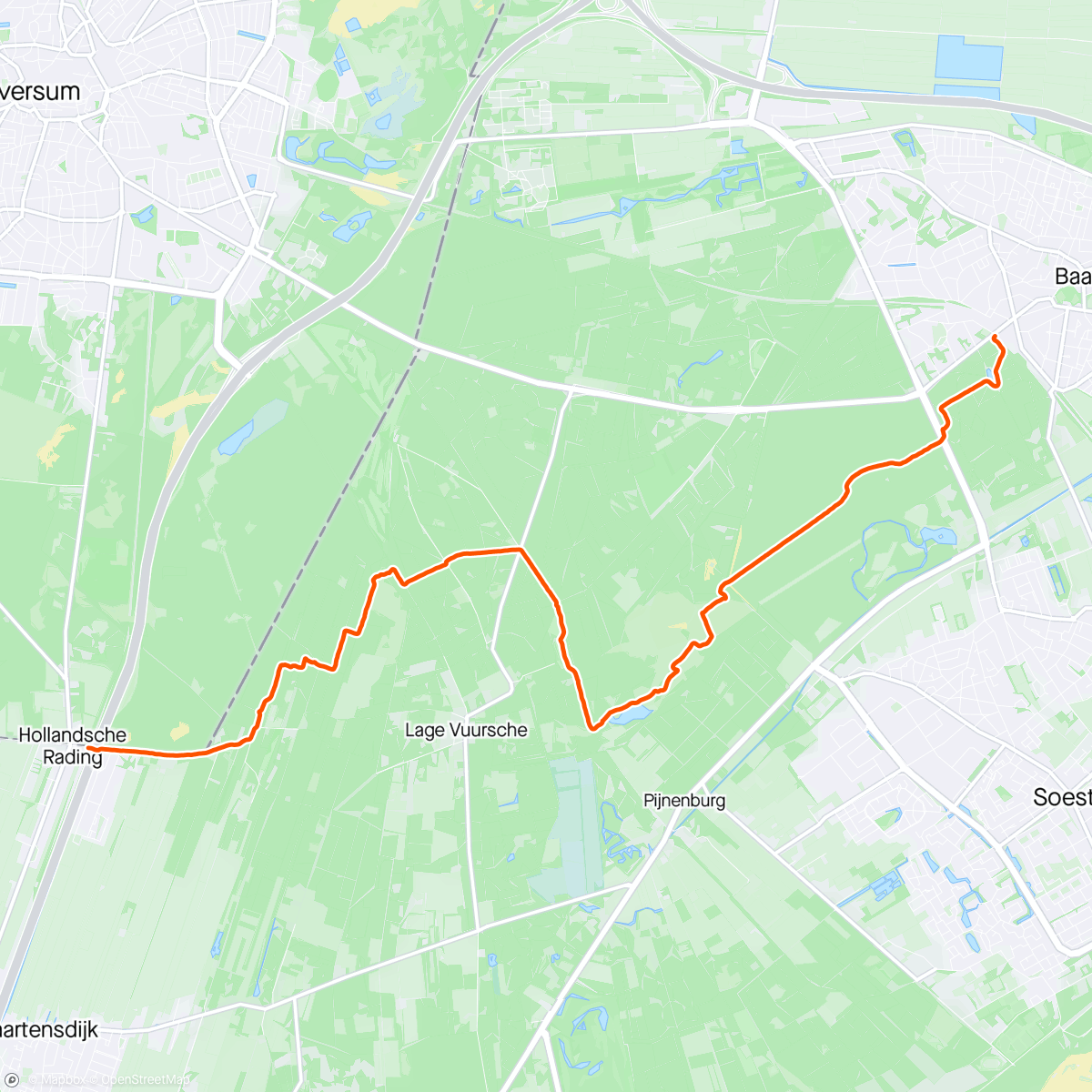 Map of the activity, Hike Baarn-Hollandsche Rading met intervaltrailing. 6x3 min.