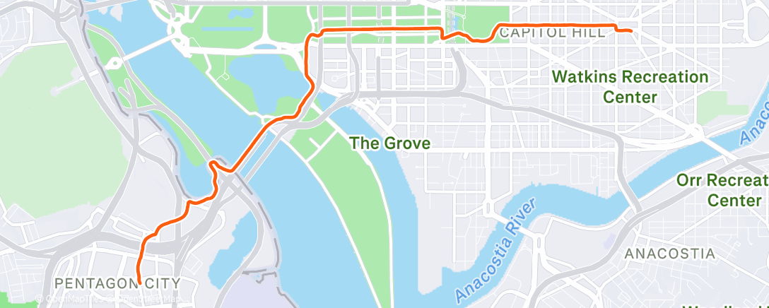 Map of the activity, Evening Run
