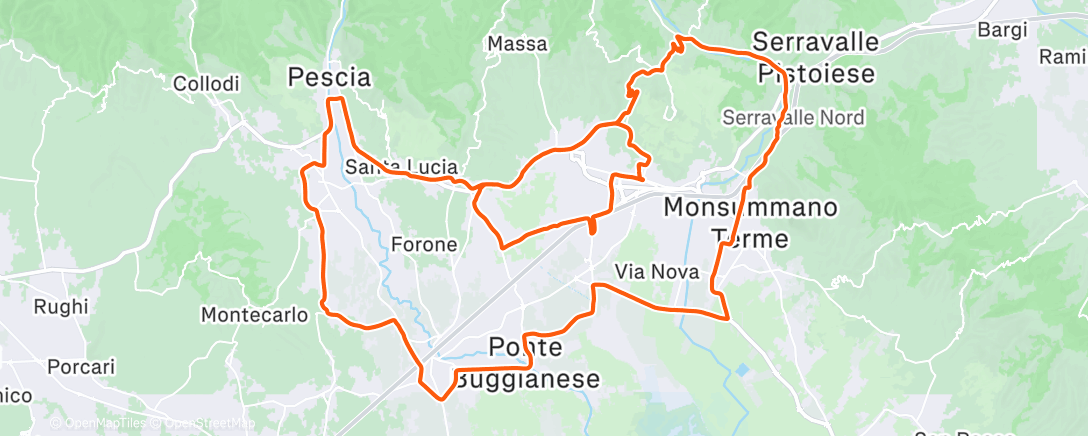 Map of the activity, Pedalata pomeridiana