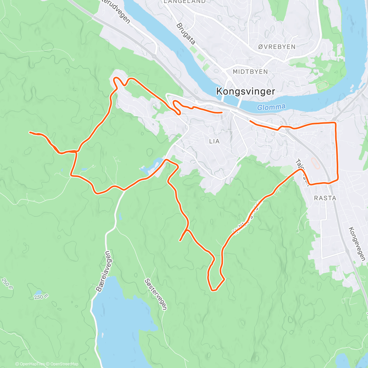 Map of the activity, Rolig langtur - litt kupert
