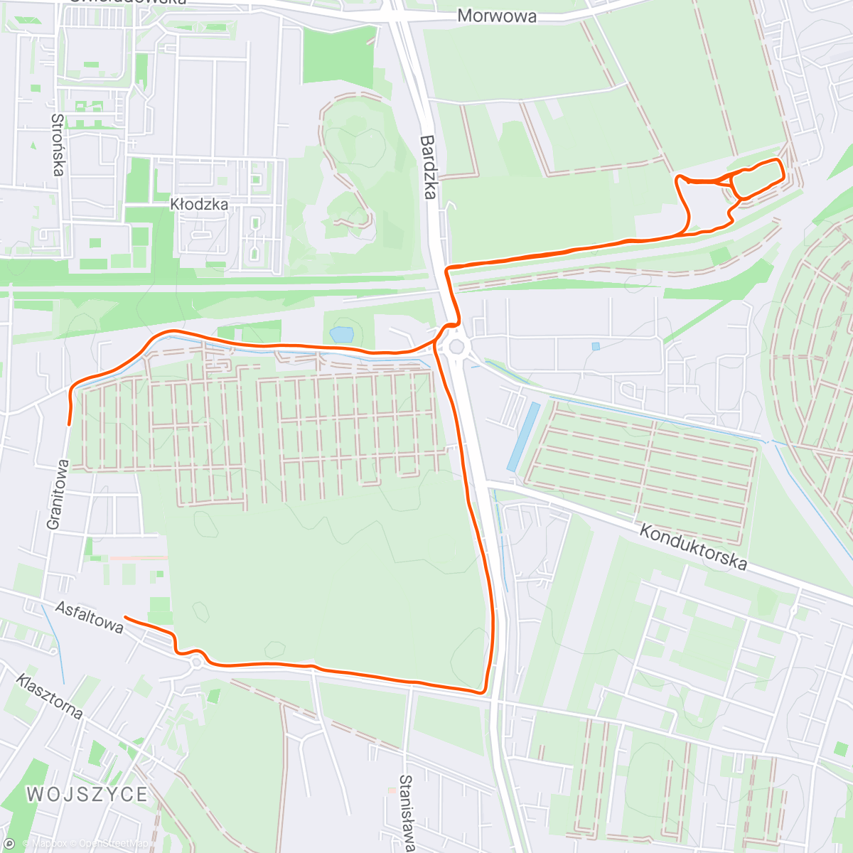 Map of the activity, Morning 10 × 20" hill reps