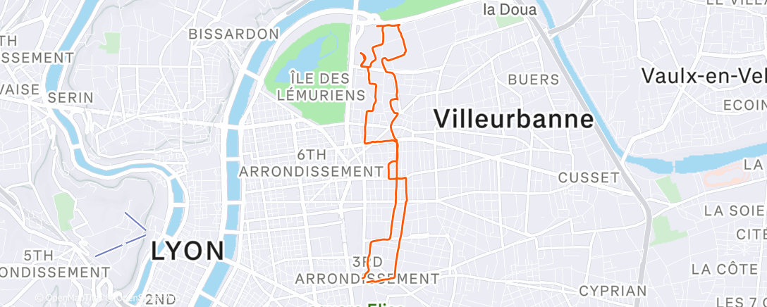 Map of the activity, Course à pied le midi