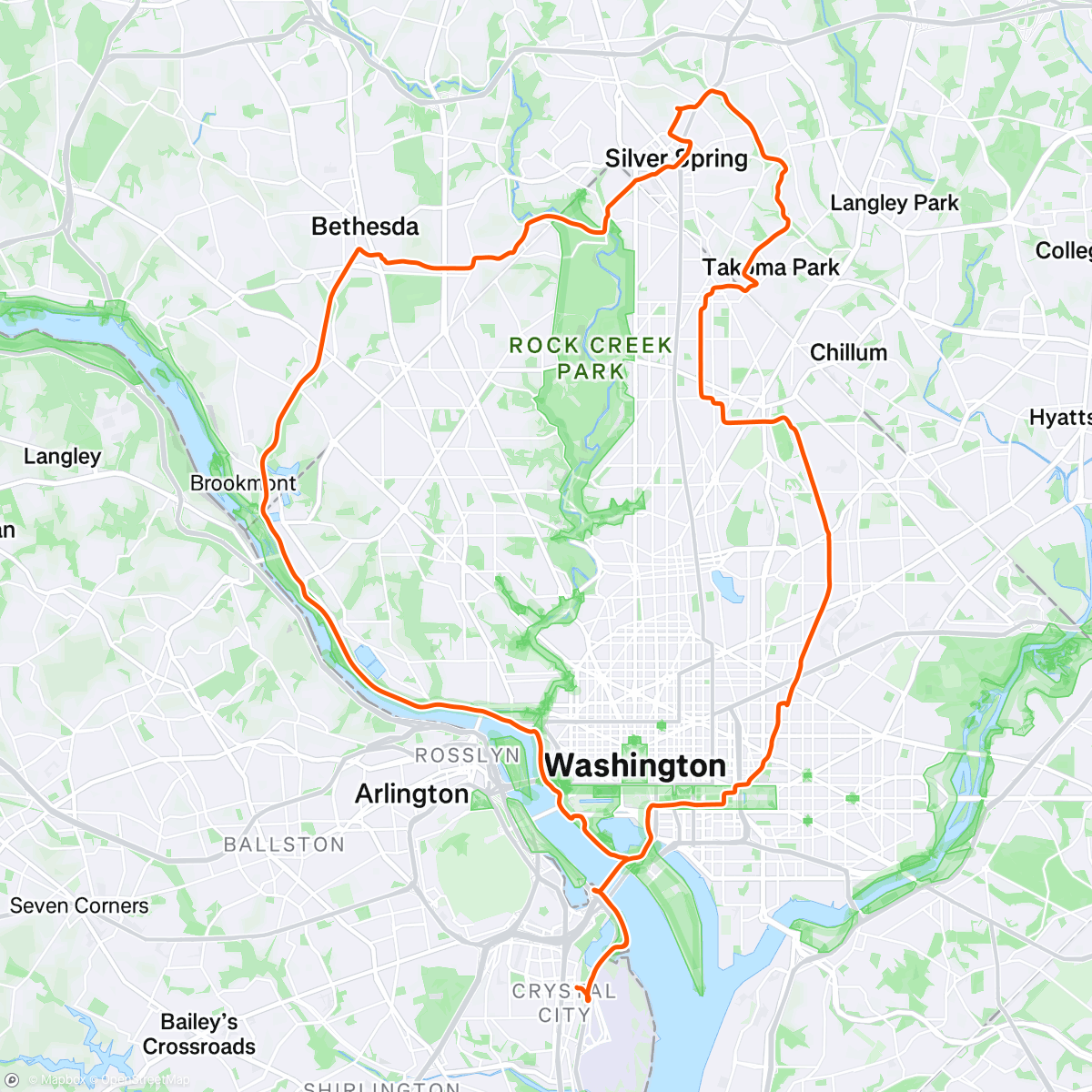Map of the activity, Retiree Rides the BTWD Pitstops in MD/DC/VA w/ Adam S, Karen W, Chris W, Stacy, Gina C, and 
Susan K visits