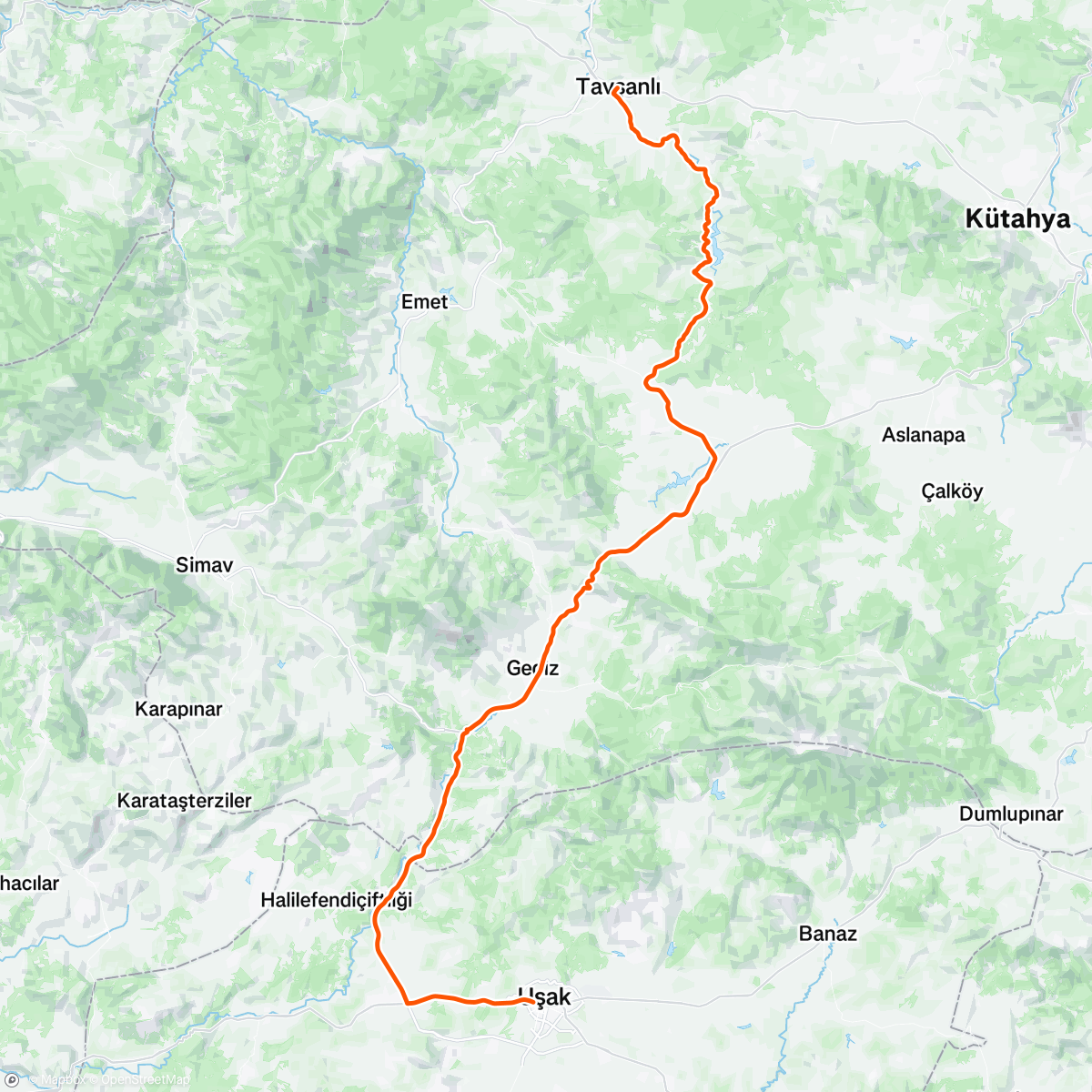 Map of the activity, 2. Etap tavşanlı Gediz uşak 😃🚲