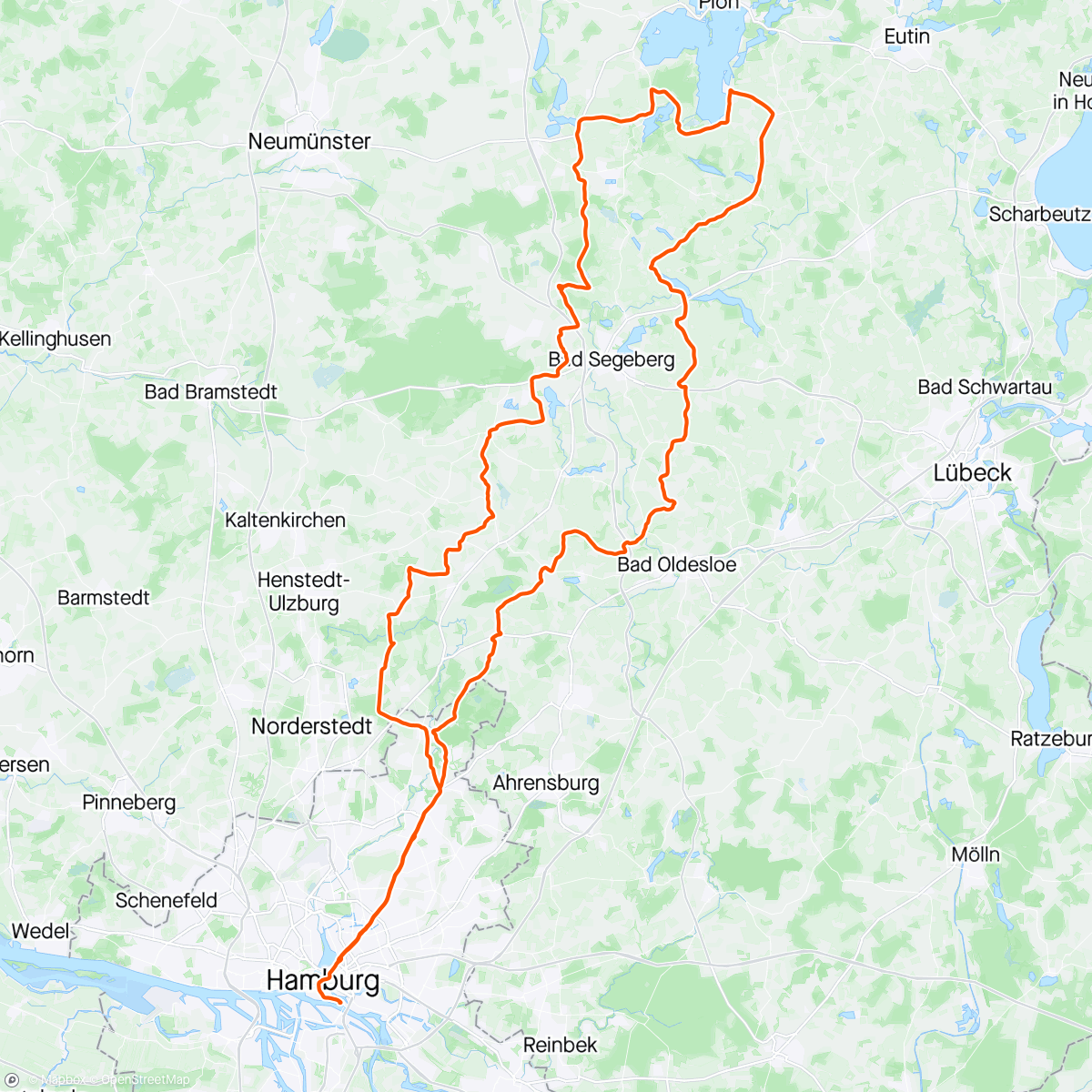 Map of the activity, Up to Großer Plöner See on Singlespeed
