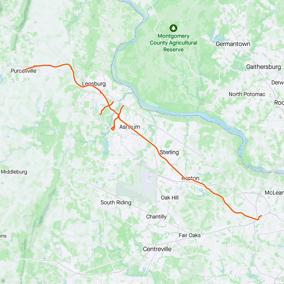 Map of the activity, To Purcellville with sidepath extensions