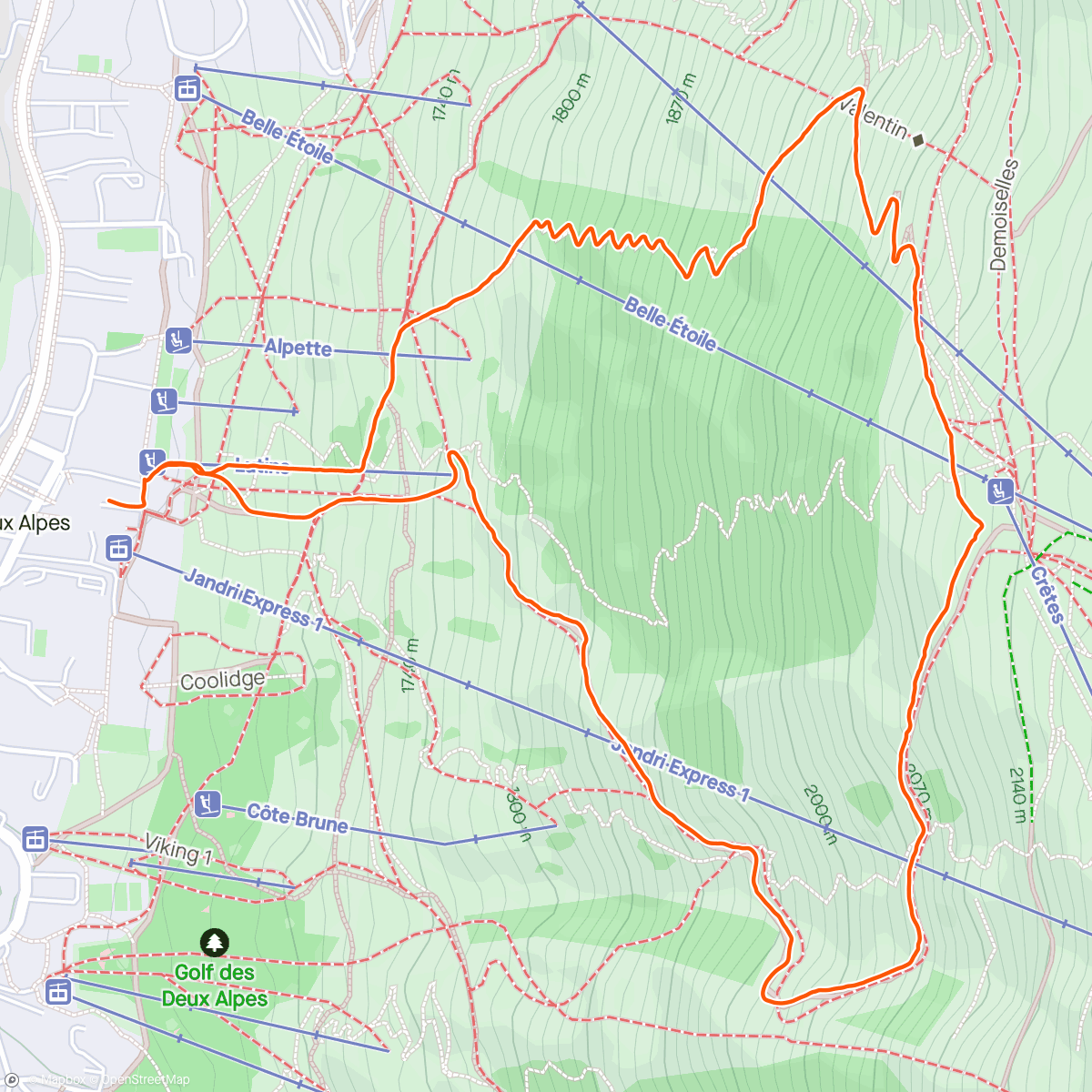 Mapa da atividade, Montée aux crêtes