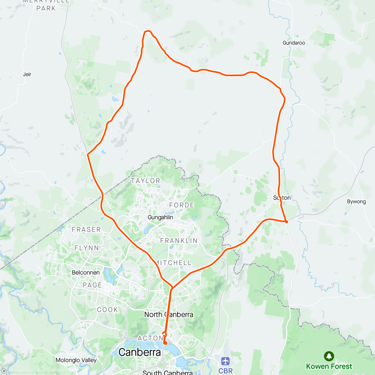 Map of the activity, Canberra to Sutton via Nanima