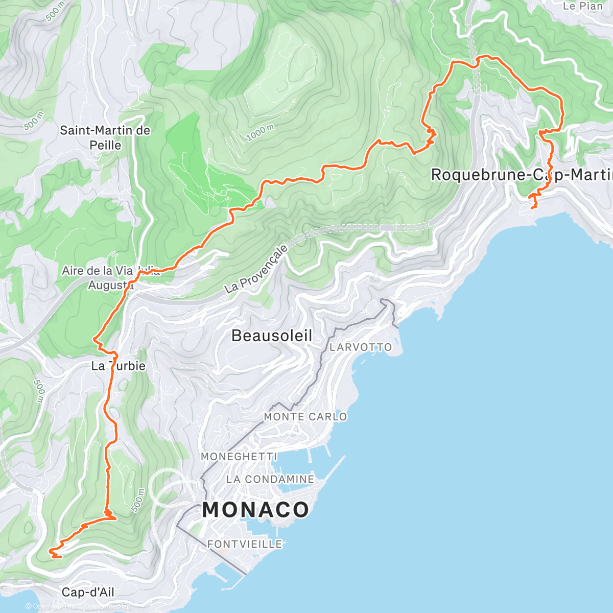 Map of the activity, Mont Gros from Roquebrune