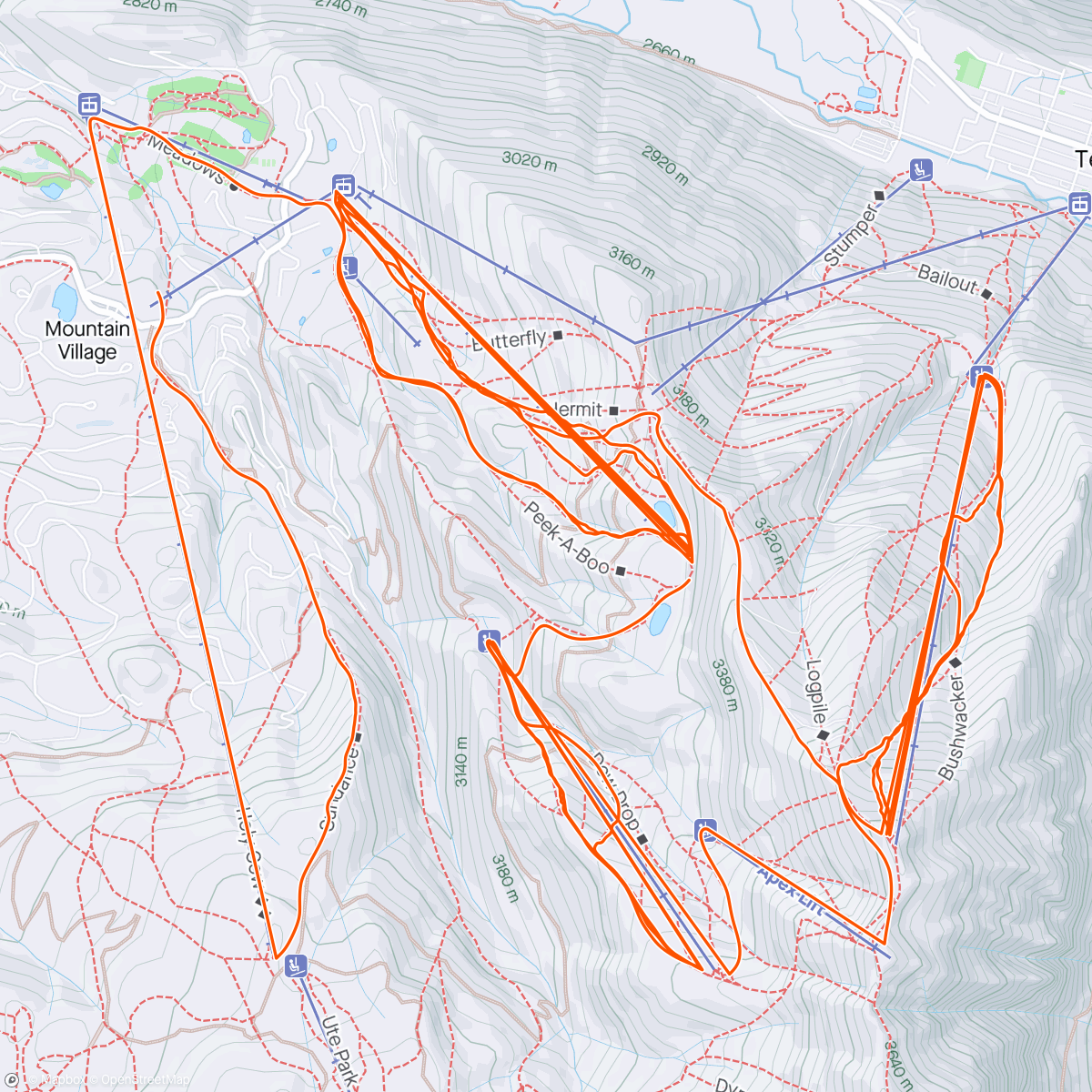 Map of the activity, Telluride skiing