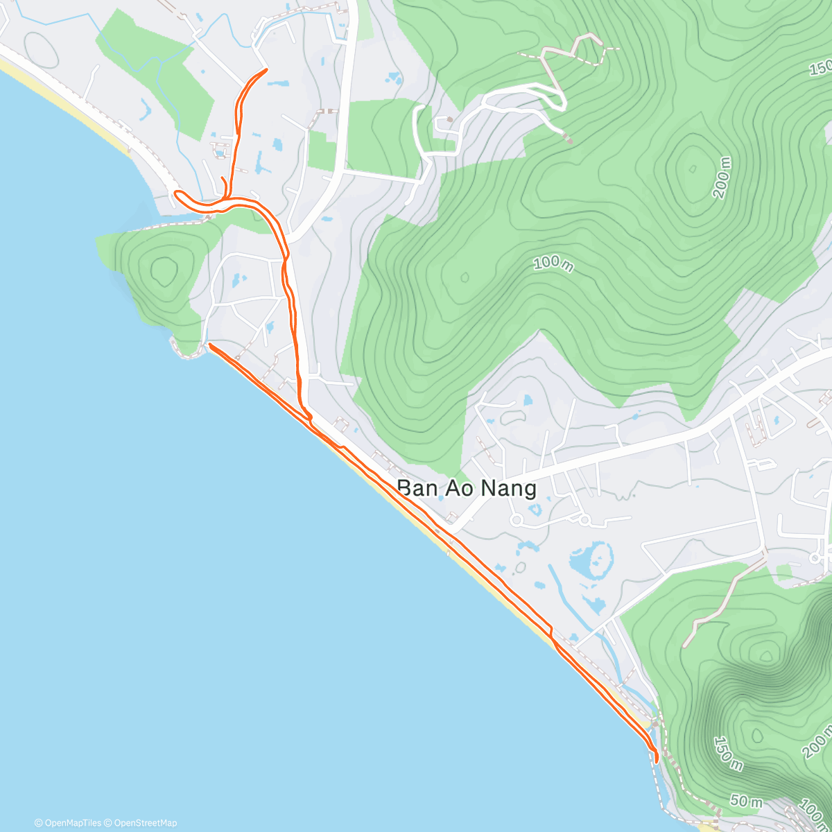 Map of the activity, Stutt með einum hröðum kafla á ströndinni í hallanum (viðhalda brautar hallanum)