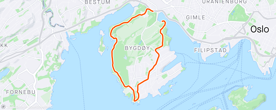 Kaart van de activiteit “Bygdøyrunden - Oslo Løpsfestival”