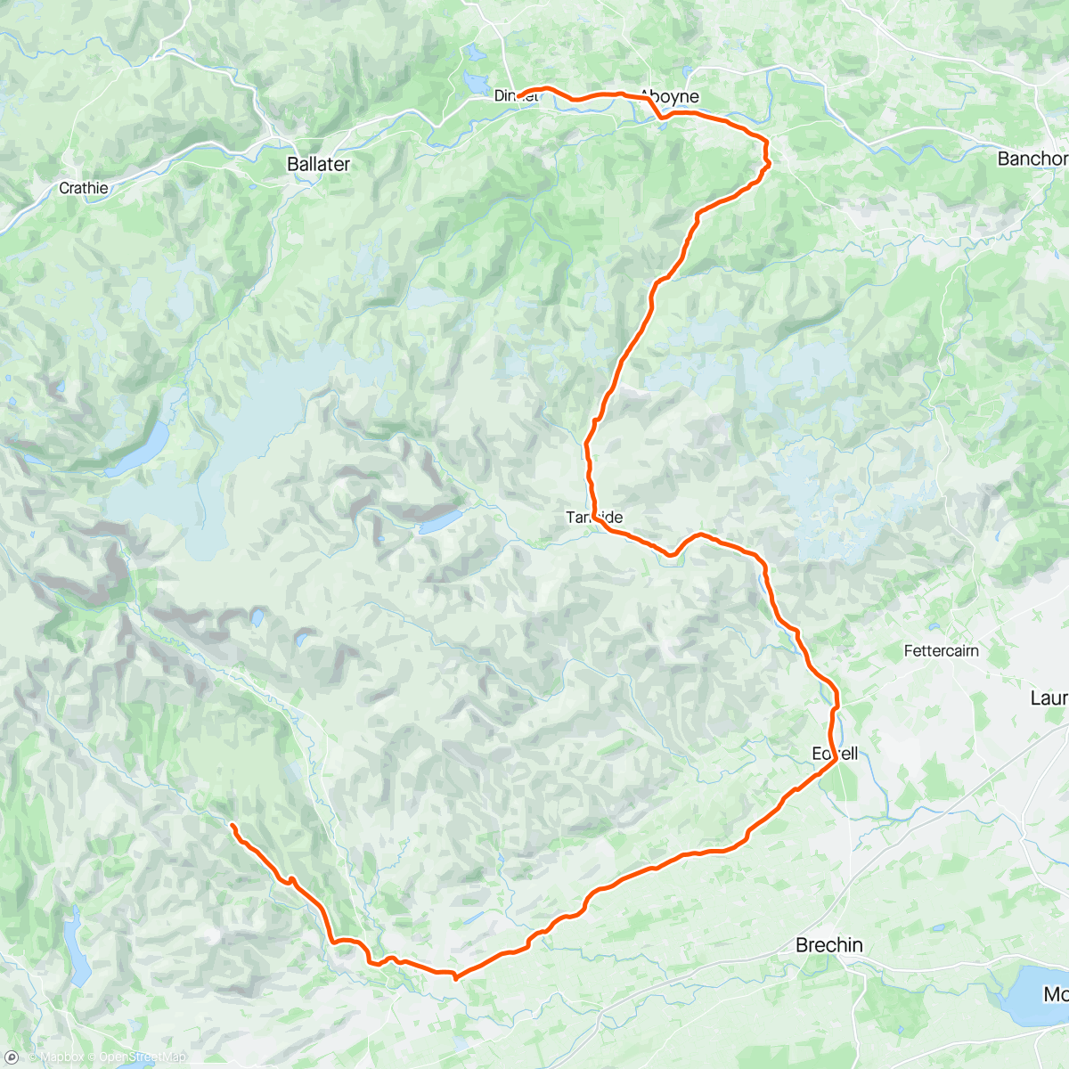 Karte der Aktivität „Roam Scotland 6; massive hike-a-bike up Glen Esk to Glen Prosen”