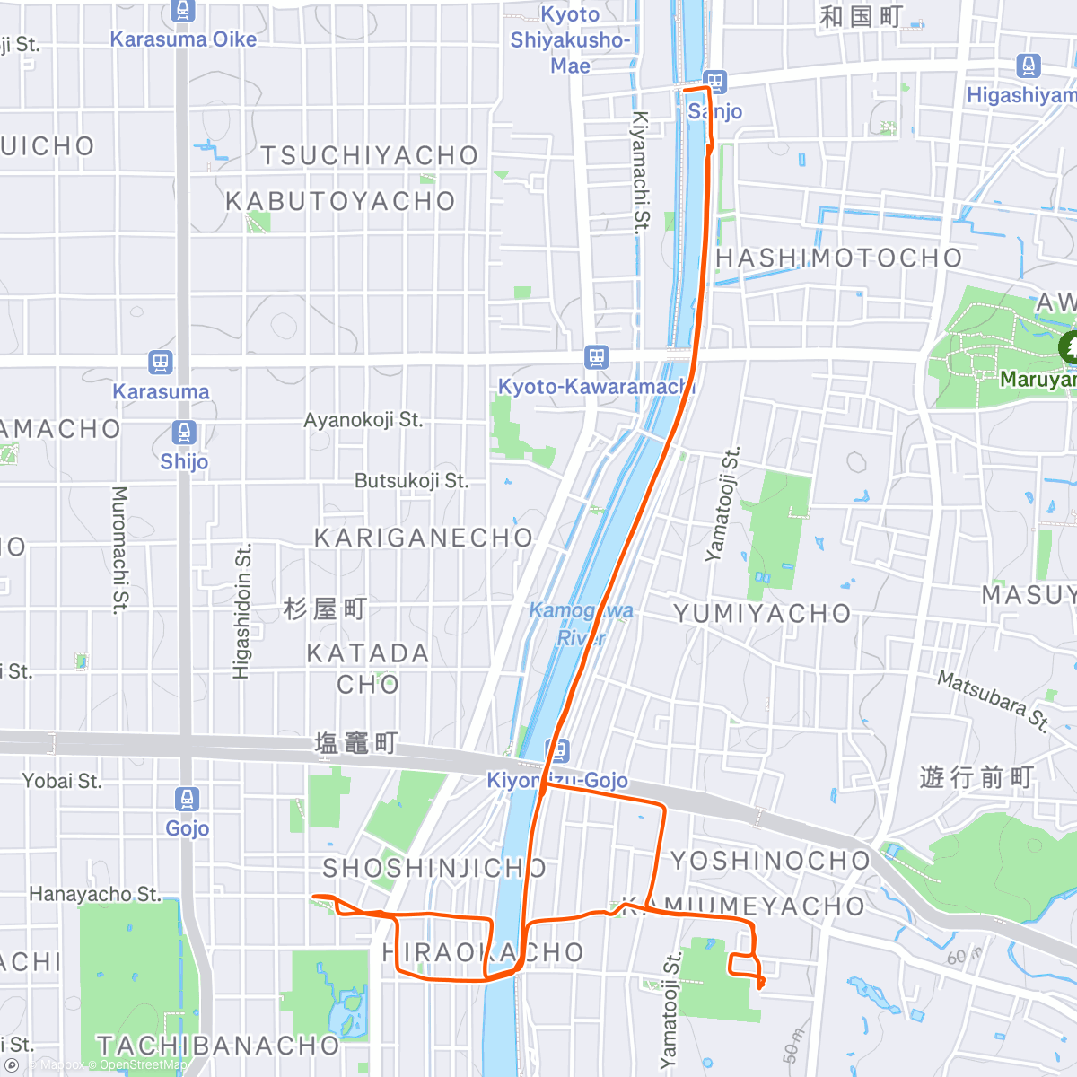 Map of the activity, Searching for Coffee in Kyoto