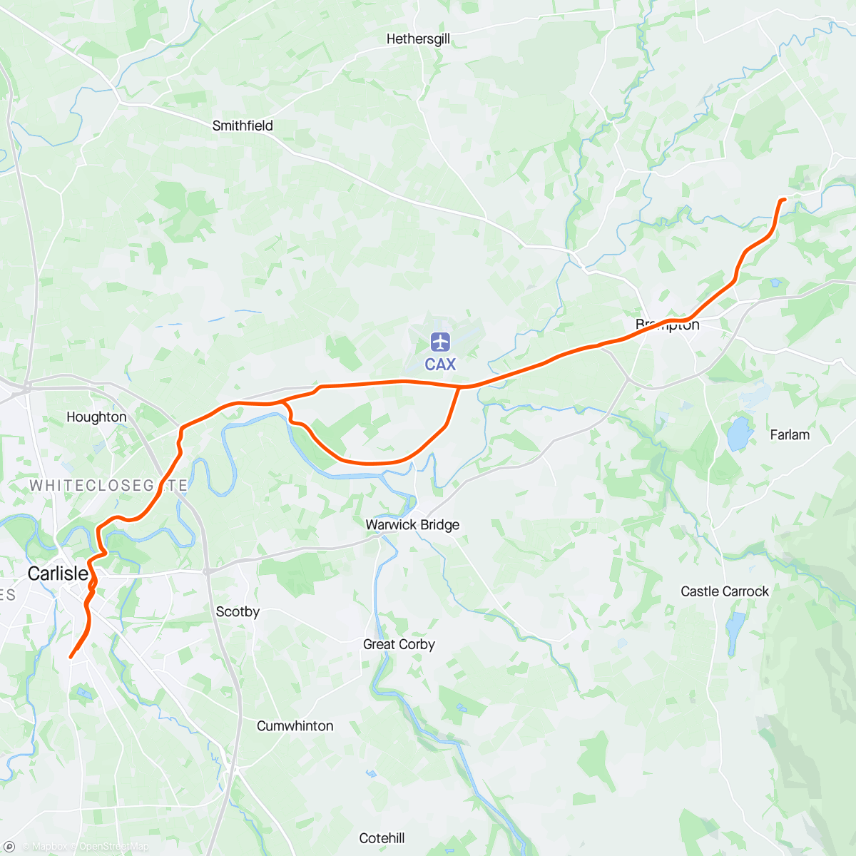 Map of the activity, Afternoon Ride to Lanercost Priory