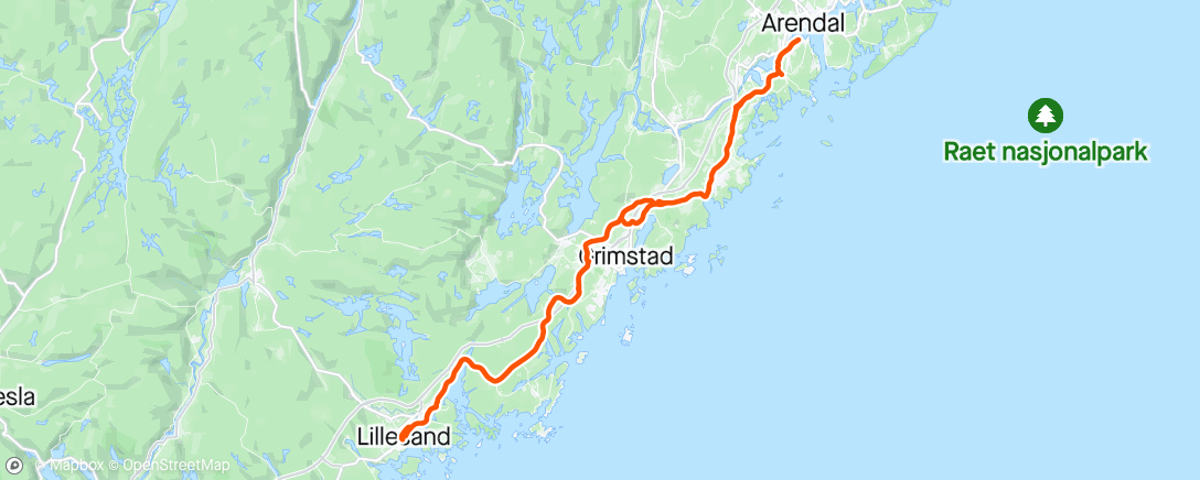 Map of the activity, Årets første til Lillesand. Forferdelig vind hjem💨💨💨