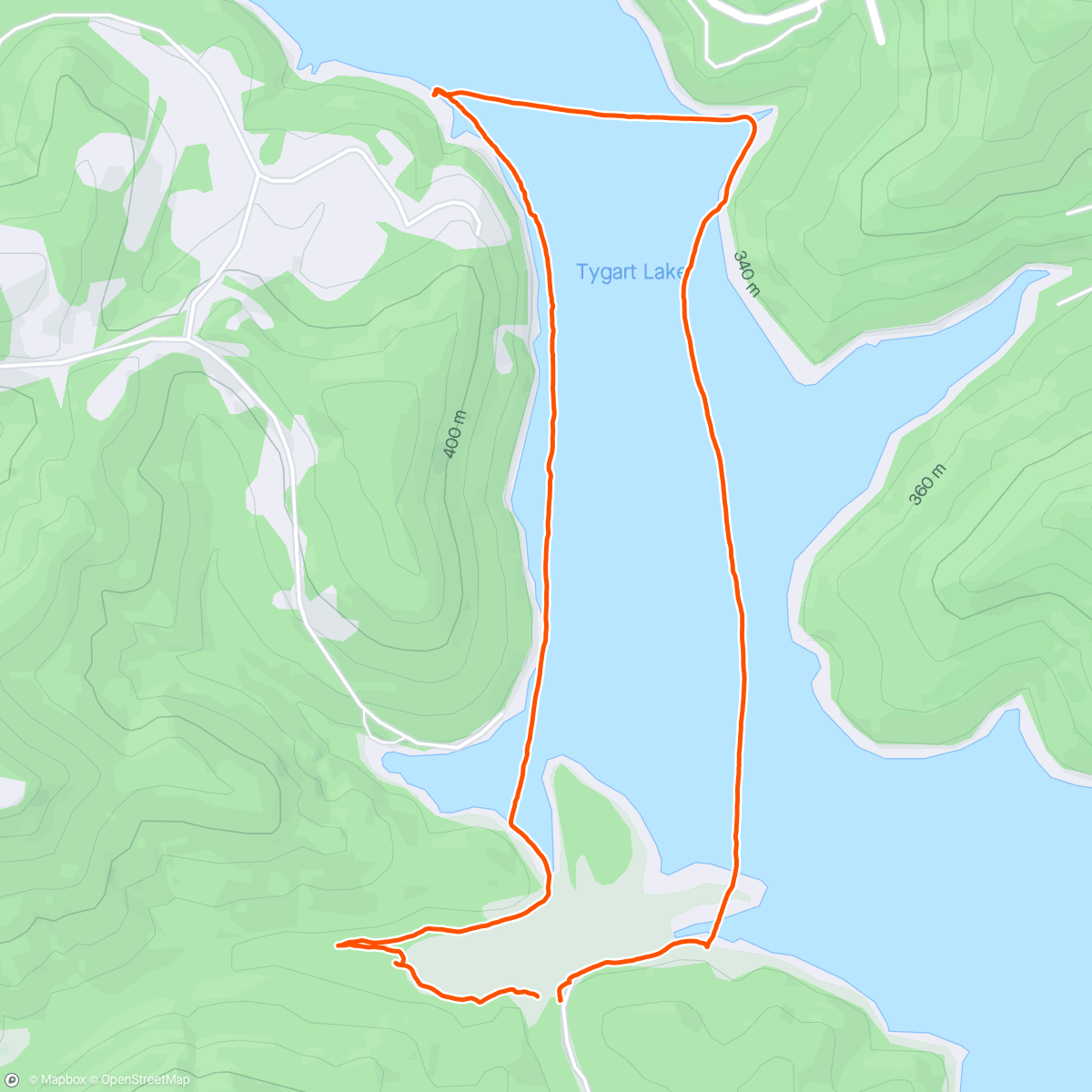 Map of the activity, Kayaking at Tygart Lake
