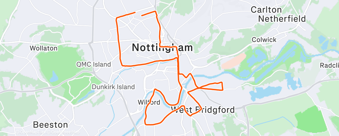 Map of the activity, The 2nd Annual Nottingham Christmas Day Half Marathon