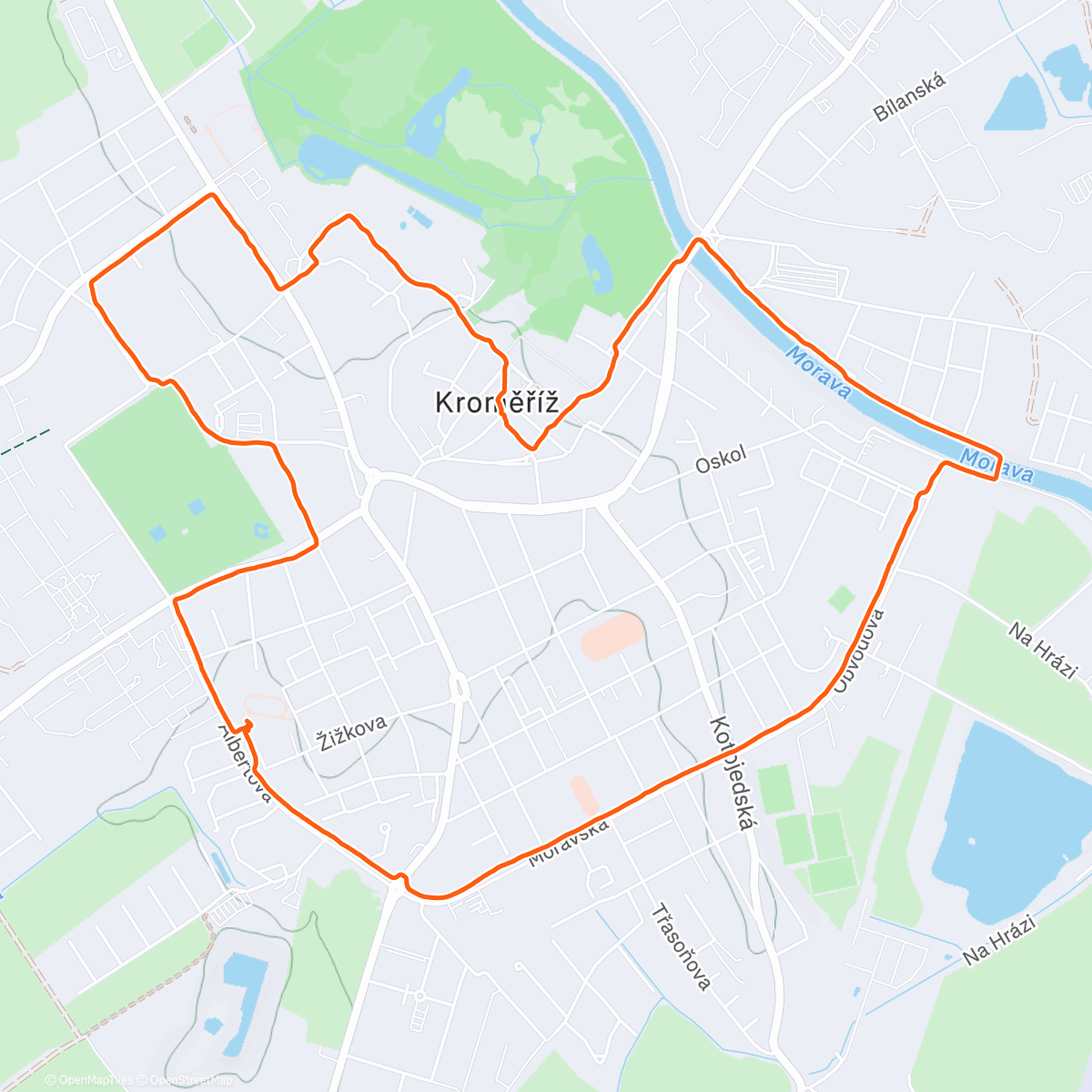 Карта физической активности (Evening Run - Kroměříž)