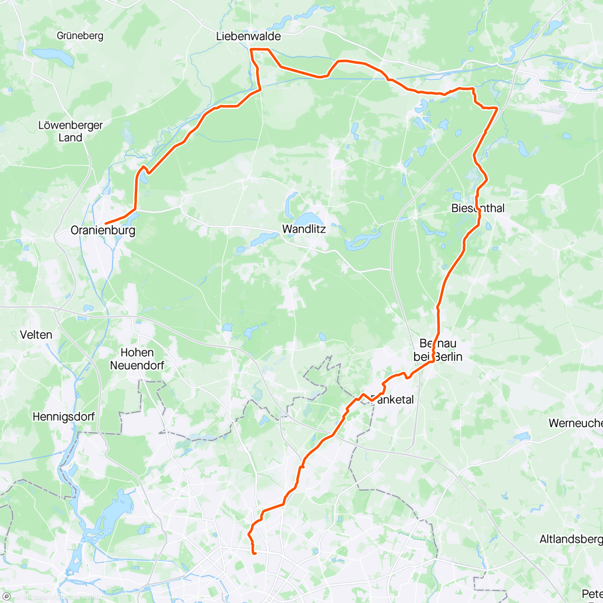 Map of the activity, Oranienburg - Angra Pequena - Marienwerder - Bernau - Prenzlauer Berg
