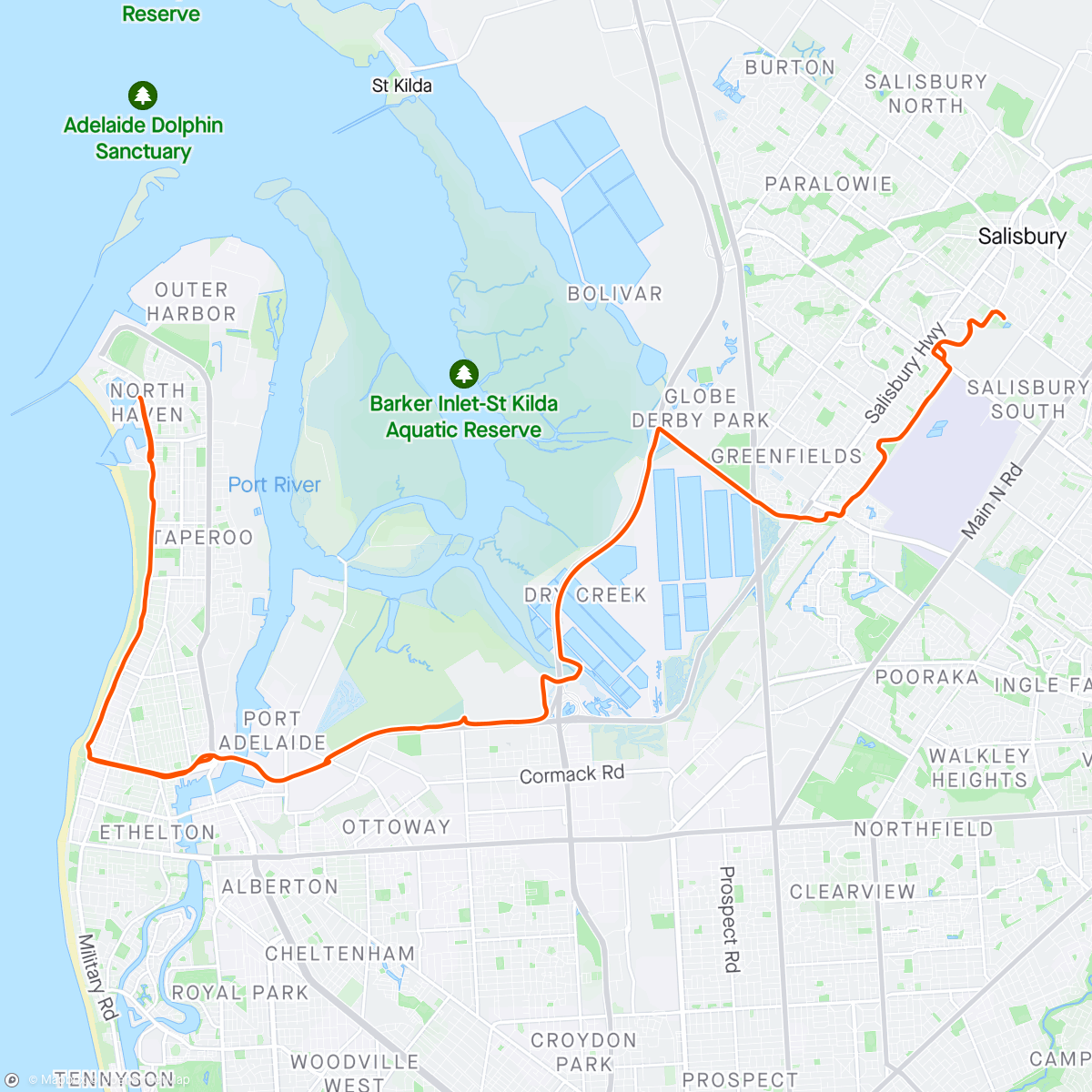 Map of the activity, Anzac Day Morning Ride