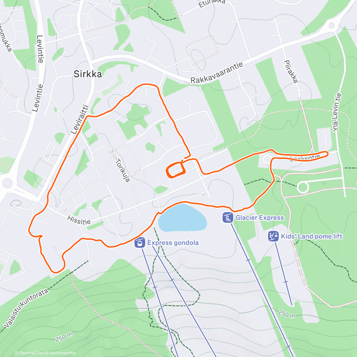 Map of the activity, Testissä legendaarinen siirtymismuoto: kävely