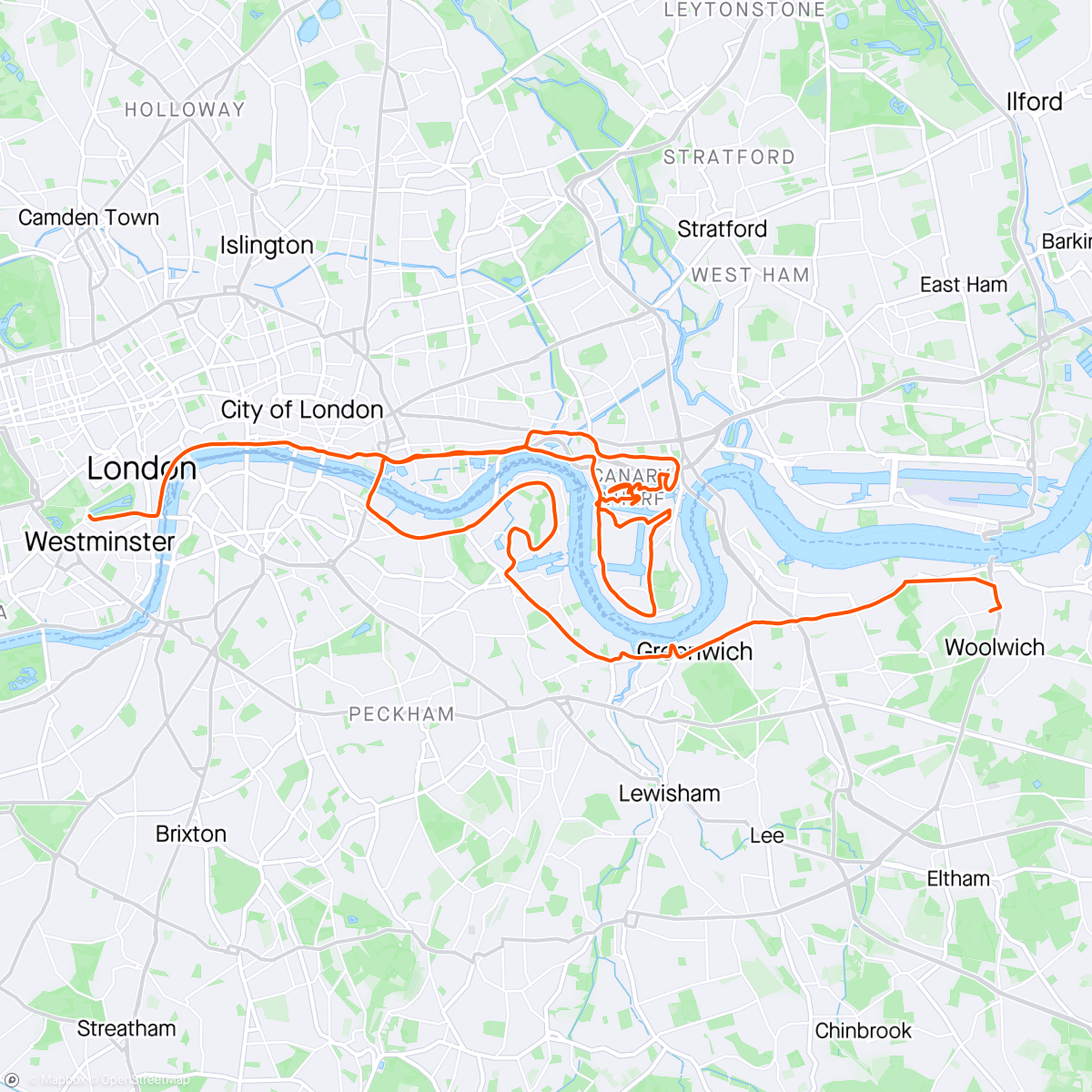 Mapa da atividade, London Marathon 2024