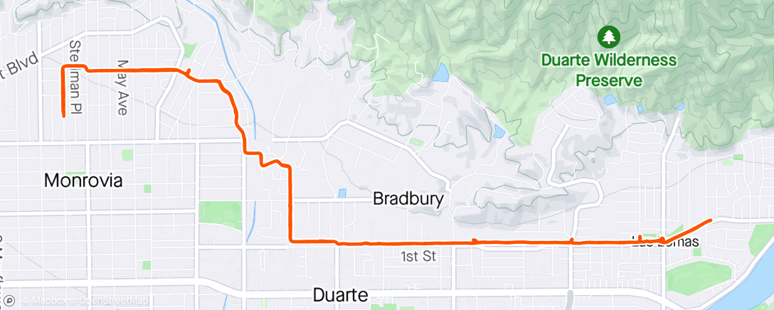 Map of the activity, Stroller Longer Run w/ 45 min of 2 min steady, 30 sec uptempo