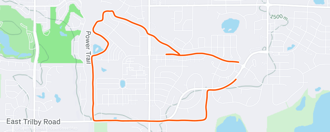 Map of the activity, 4 solo and met Levi & family on bike ride home from kindergarten