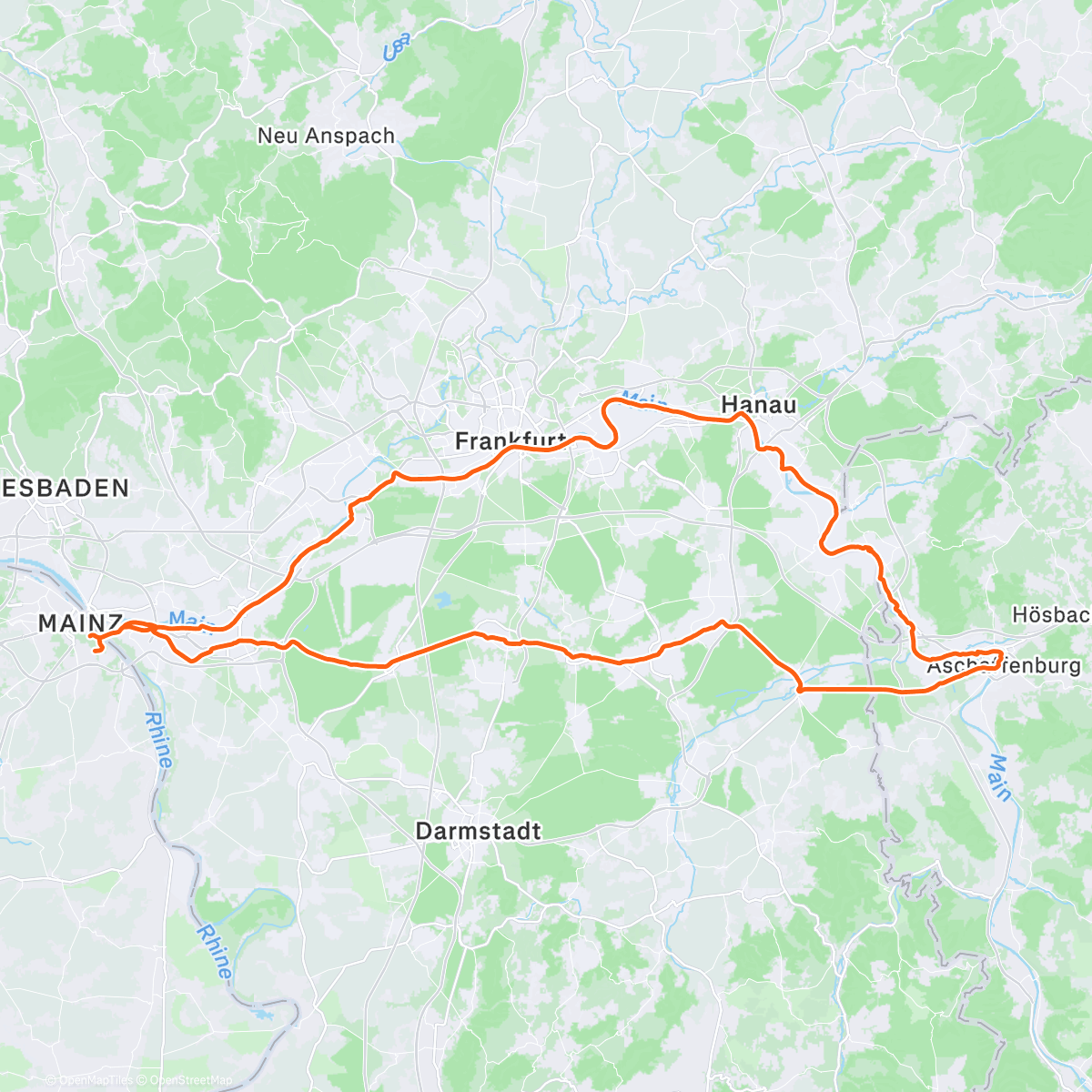 Map of the activity, Nach Aschaffenburg und zurück