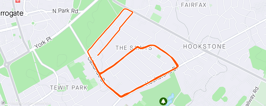 Map of the activity, Tempo Thursday: middle 3 miles @ HM pace