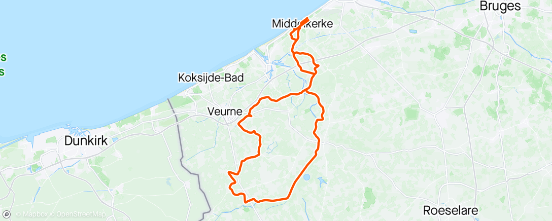 Map of the activity, Morning Ride Lo -reninge, Alveringem met zes man👍😉