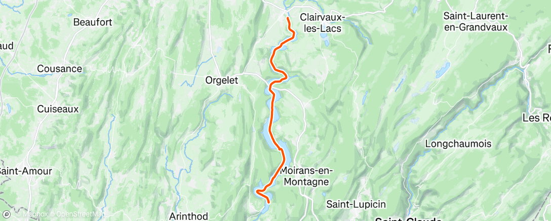 Map of the activity, Traversée de Vouglans à la rame 🛶