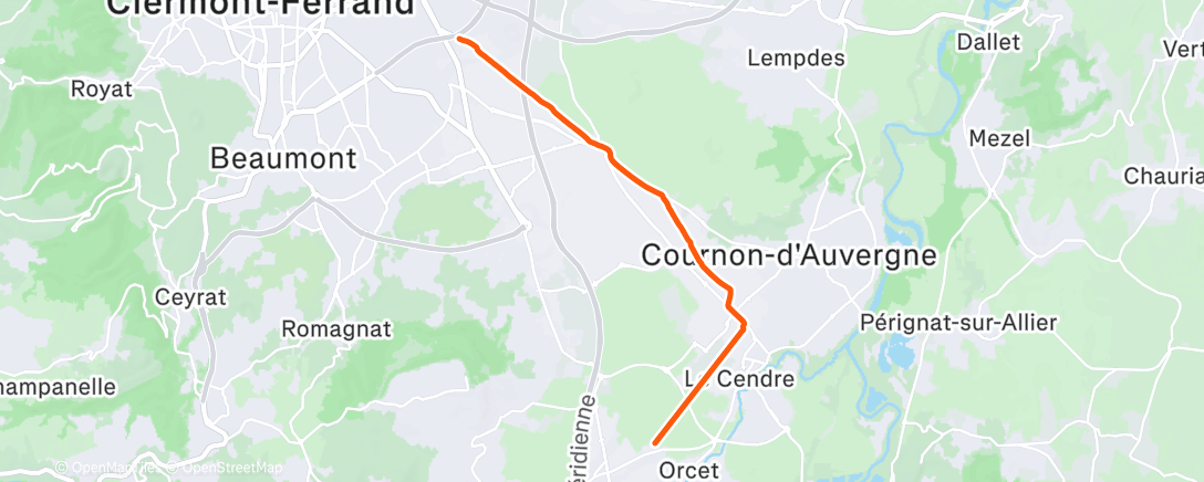 Map of the activity, Sortie vélo en soirée