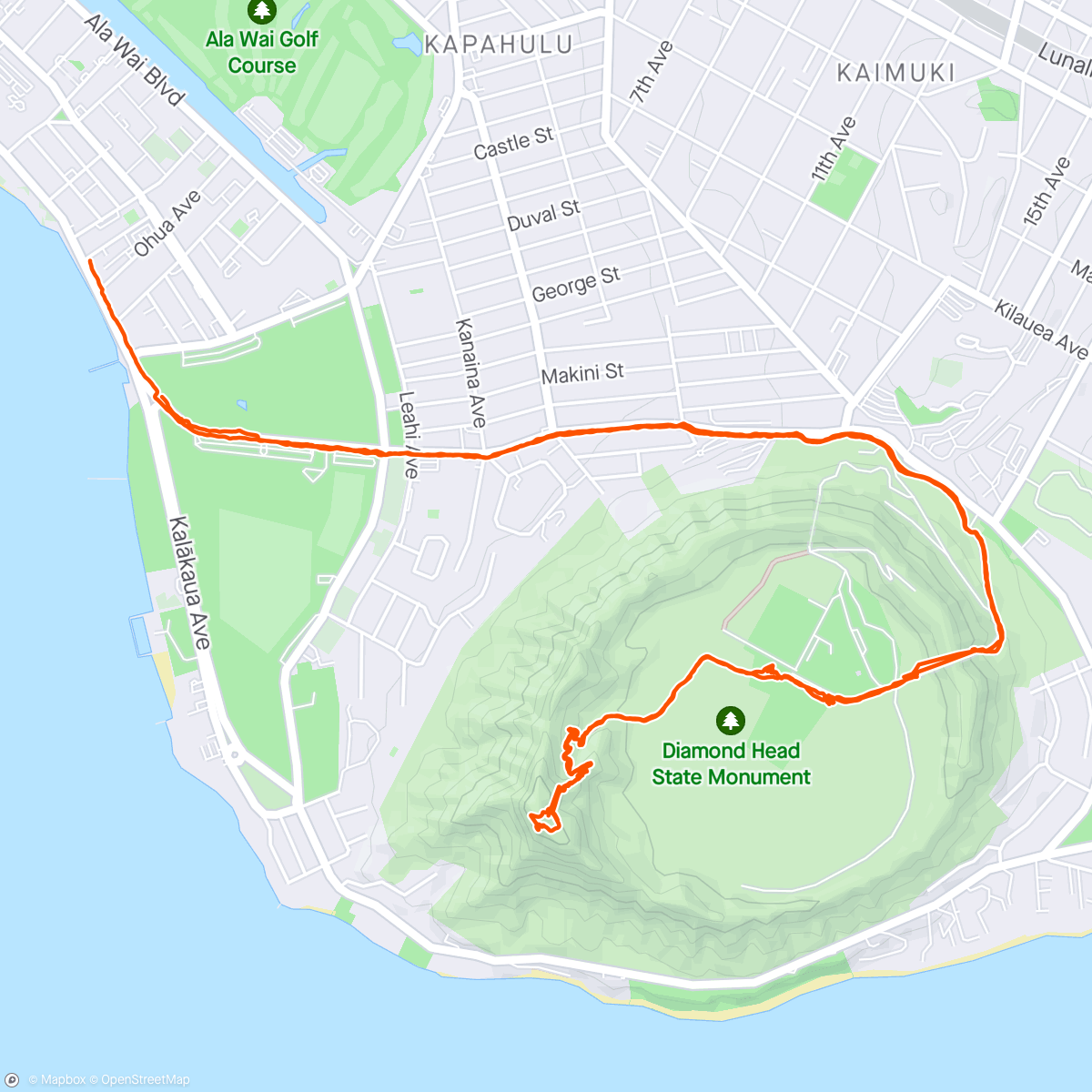 Map of the activity, Morning walk/Hike to the top of Diamond Head, with Michelle my Belle!❤️🌴💥🌊