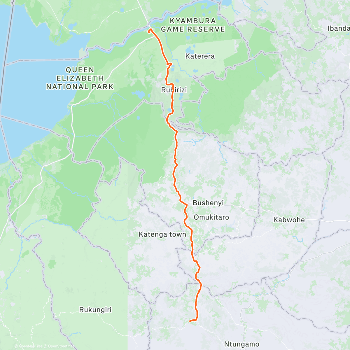 Map of the activity, Ntungamo to the park: wild animals be wilding!!! No fence.. no protection, i freaked a bit out!