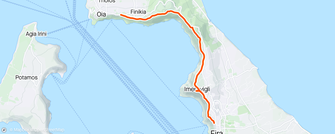 Map of the activity, Morning Hike to Fira