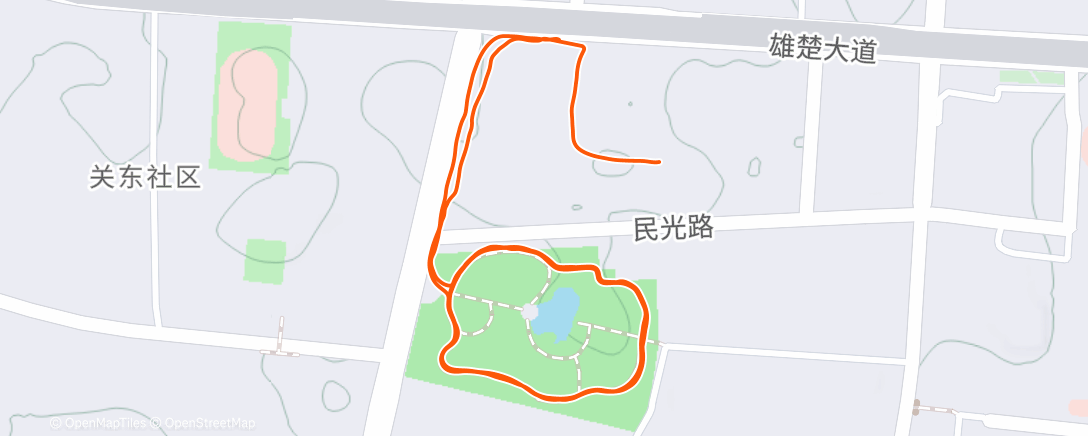 Map of the activity, 上午 跑步 4.71km 爬升 21m 用时 00:31:05 配速 06:19 心率 154 功率 237.7