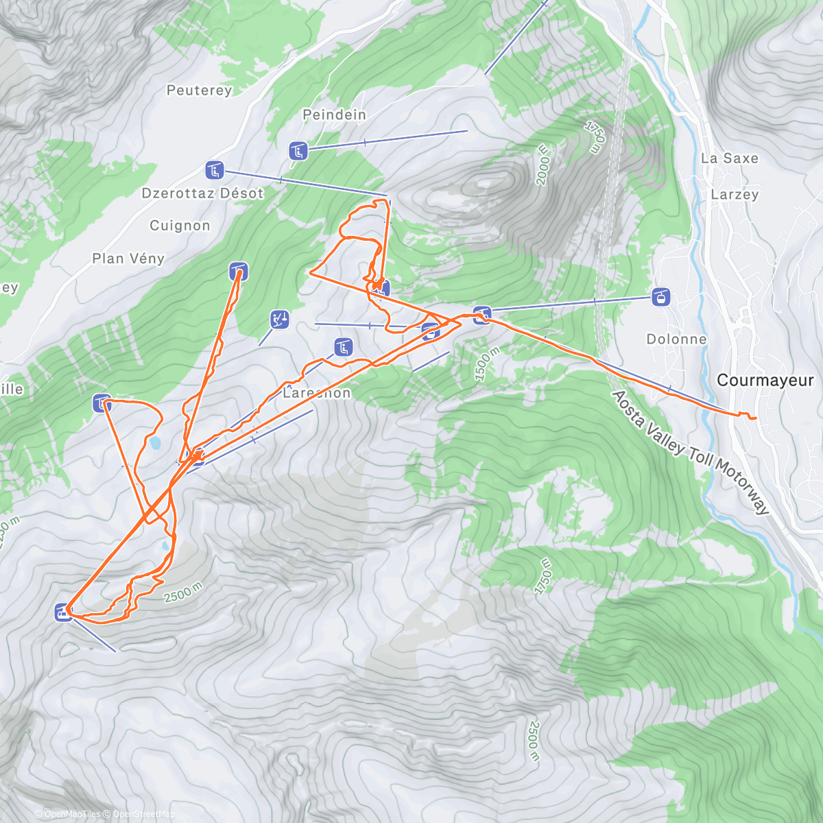 Map of the activity, Courmayeur Ski